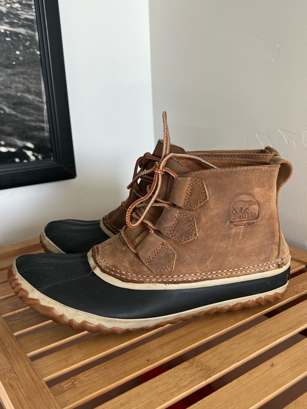 Sorel Brown/Black Waterproof Leather Lace-Up Boots, size W7.5